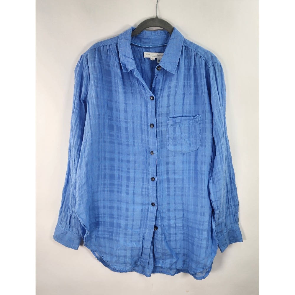 Anthropologie Pilcro and the Letterpress Top Women's 6 Linen Blend Blue Gauzy